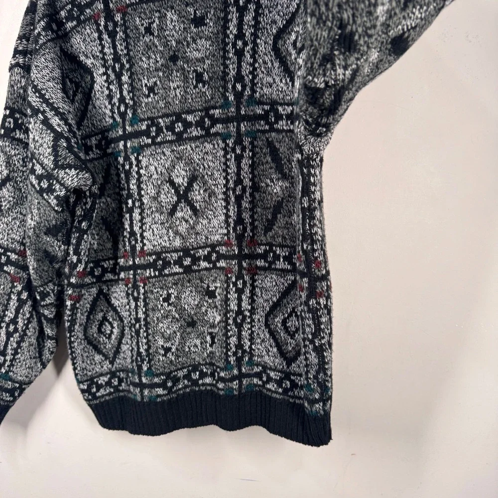 Michael Gerald Vintage Mens Cardigan Sweater Gray Geometric Knit Size M